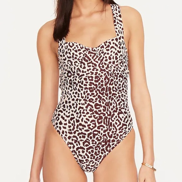J. Crew Ruched Cup One Piece Swimsuit in Leopard Print NWT - Picture 2 of 4